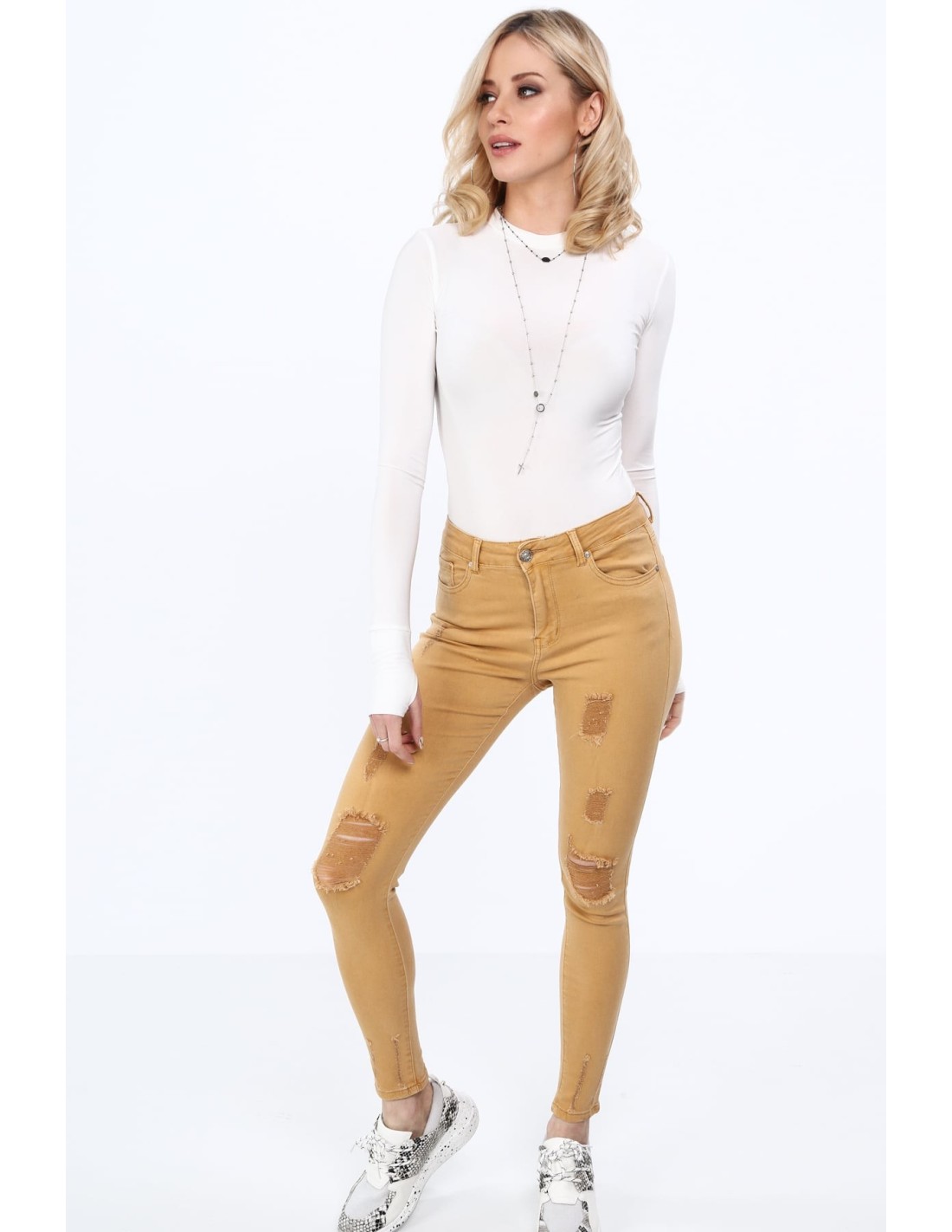 Mustard denim trousers with abrasions 555 - Online store - Boutique